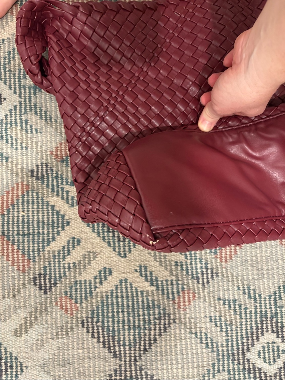 Anthropologie Woven Leather Hobo Bag in Deep Burgundy - Picture 7 of 10